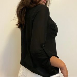 Silk see through mesh black button down